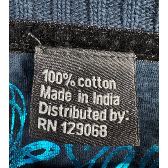 Desigual sequin glitter embroidered ribbon long sleeve shirt navy Y2K - Picture 7 of 8